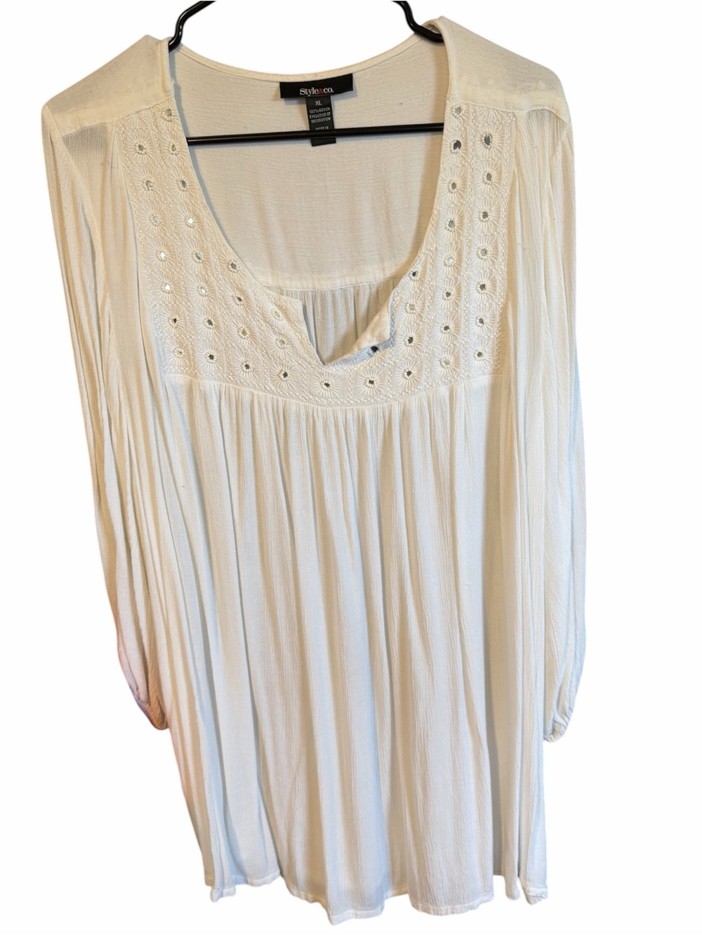 Style & Co. Cream Eyelet-Trim Peasant Blouse